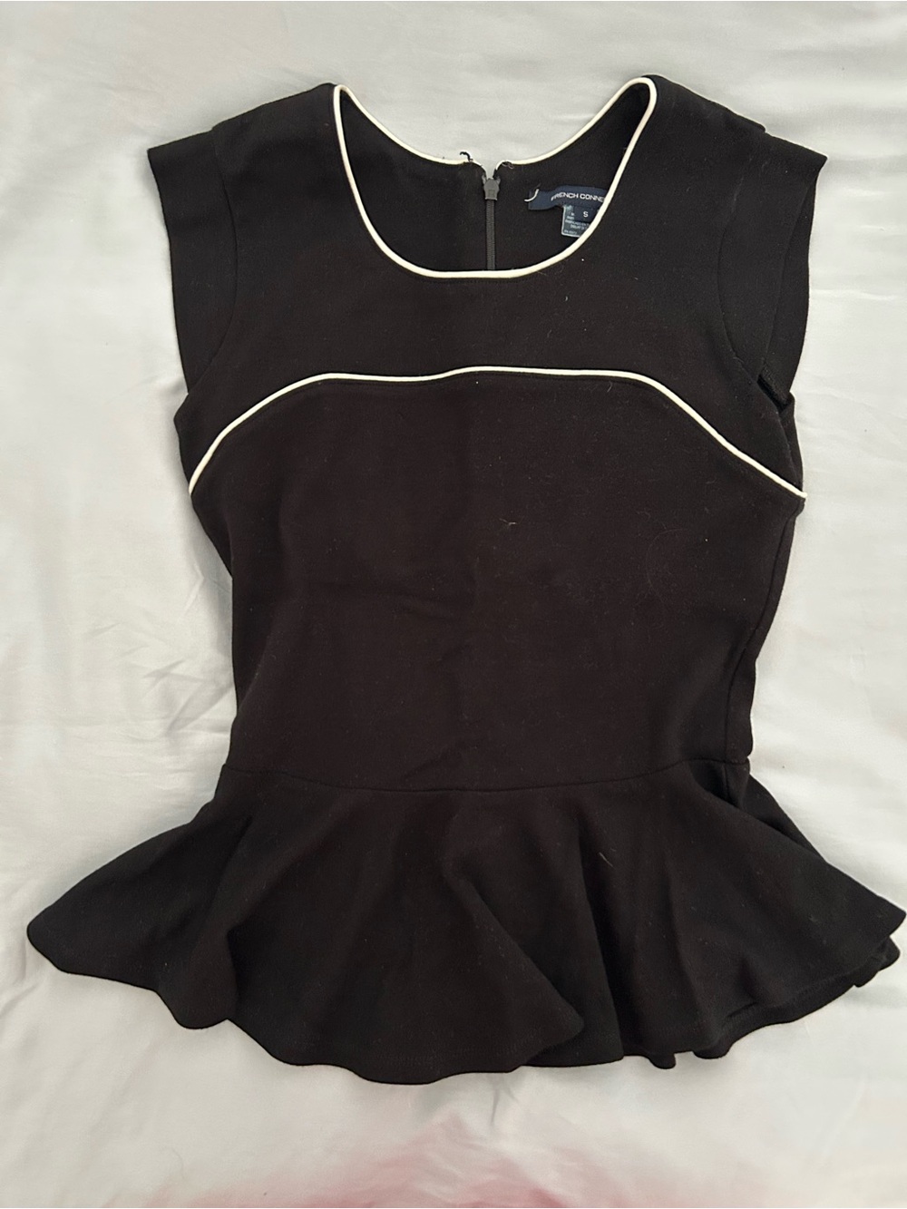 French Connection Black Peplum Top with White Trim